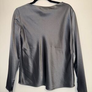 Aritzia Satin Long-Sleeve Blouse - Gray